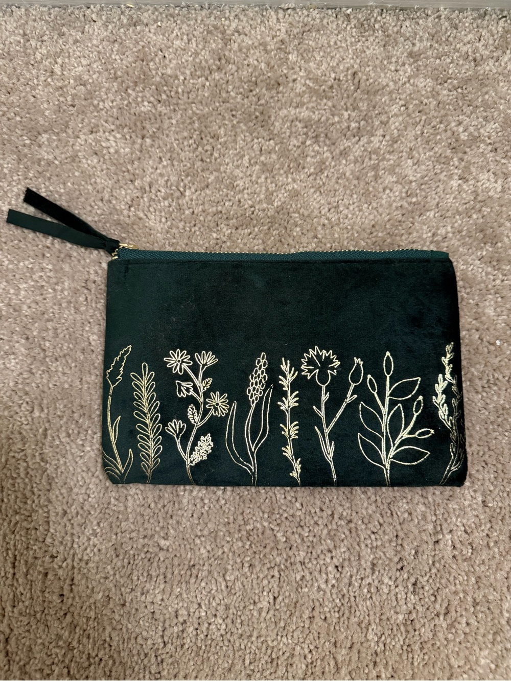 Target Embroidered Green Velvet Floral Zip Pouch